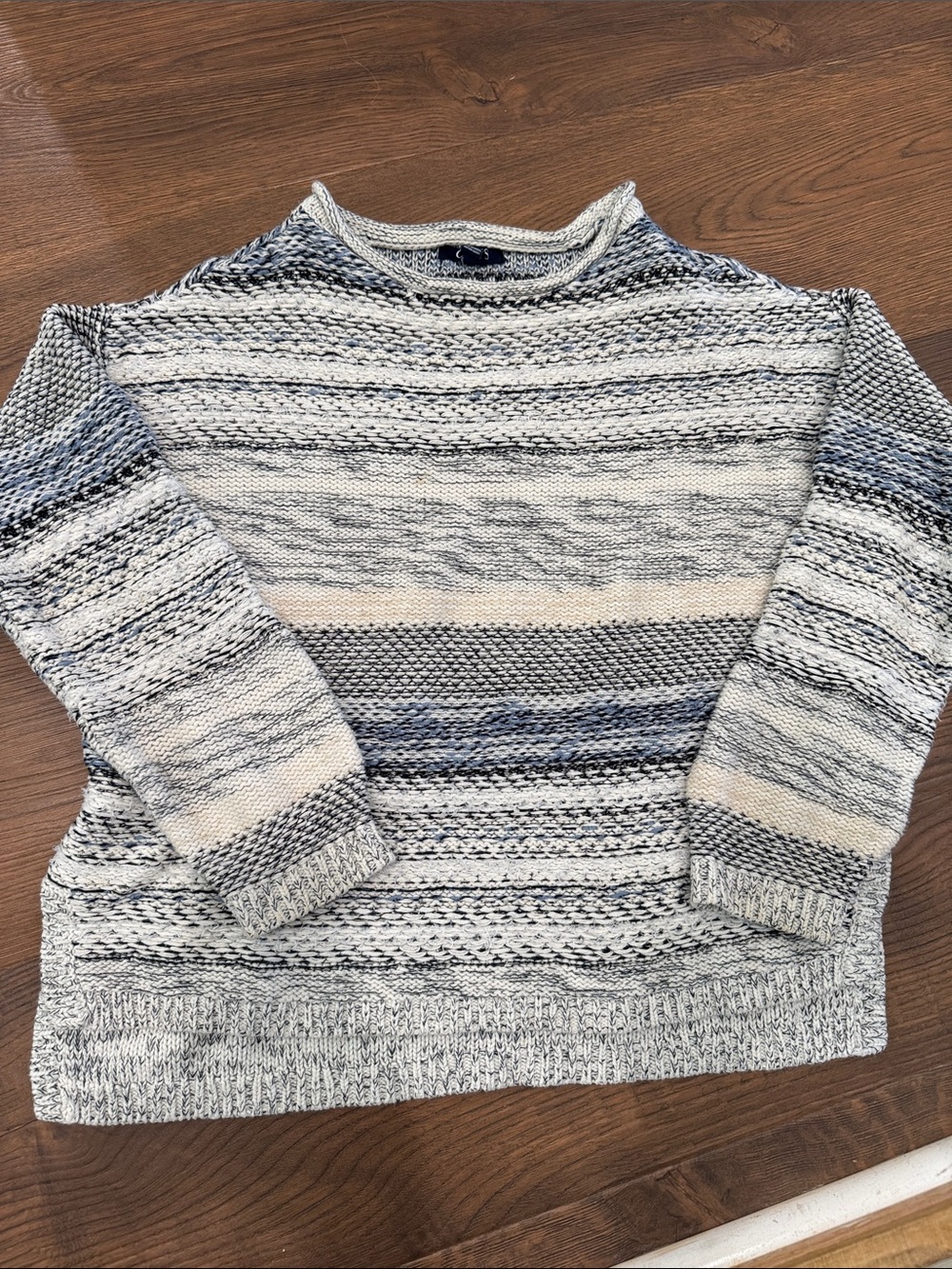 Chaps Striped Marled Crewneck Sweater in Blue and Cream